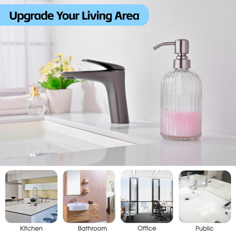 Leetcp Glass Soap Dispensers for Kitchen and Bathroom, 16oz Heavey Glass Bottle, Stainless Steel Brushed Nickel Pump,Clear Farmhouse Bathroom Soap Dispenser - Image 5